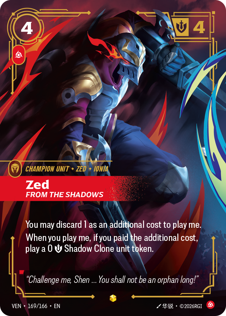 Zed, From the Shadows — Riftbound VEN-169/166